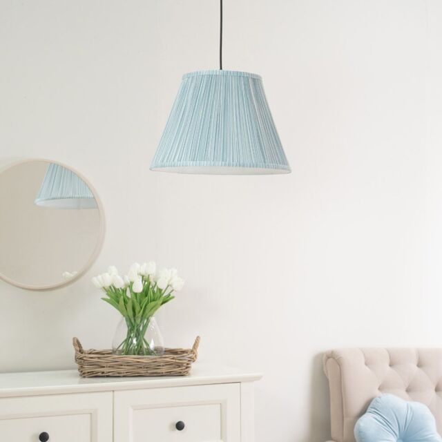 ValueLights Laurenne Tapered Blue Pinstripe Fabric Pleated Easy Fit Large Lamp Shade - image 1