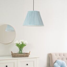 ValueLights Laurenne Tapered Blue Pinstripe Fabric Pleated Easy Fit Large Lamp Shade
