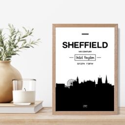 ARTZE Sheffield Black & White City Skyline Framed Print SIZE: A2 with Oak Frame - Size: A4 - thumbnail 2