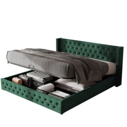 Matteo Luxury Green Velvet Upholstered Double Bed Frame - Hydraulic Ottoman Storage - 135x190cm - thumbnail 5