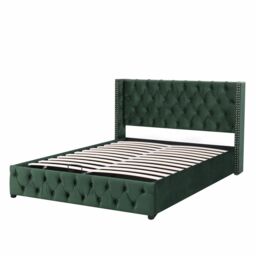 Matteo Luxury Green Velvet Upholstered Double Bed Frame - Hydraulic Ottoman Storage - 135x190cm - thumbnail 8