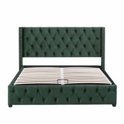 Matteo Luxury Green Velvet Upholstered Double Bed Frame - Hydraulic Ottoman Storage - 135x190cm - thumbnail 7