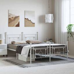 Berkfield Home Metal Bed Frame without Mattress with Footboard White 193x203cm - Size: 193x203 cm - thumbnail 2