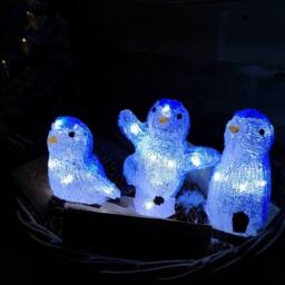 Samuel Alexander 23cm Set of 3 Light up Acrylic Christmas Penguins with 30 Ice White LEDs