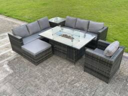 Fimous Rattan Garden Corner Furniture Gas Fire Pit Table Sets Gas Heater Lounge Chair in Dark Grey - thumbnail 3
