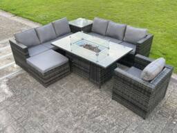 Fimous Rattan Garden Corner Furniture Gas Fire Pit Table Sets Gas Heater Lounge Chair in Dark Grey - thumbnail 4