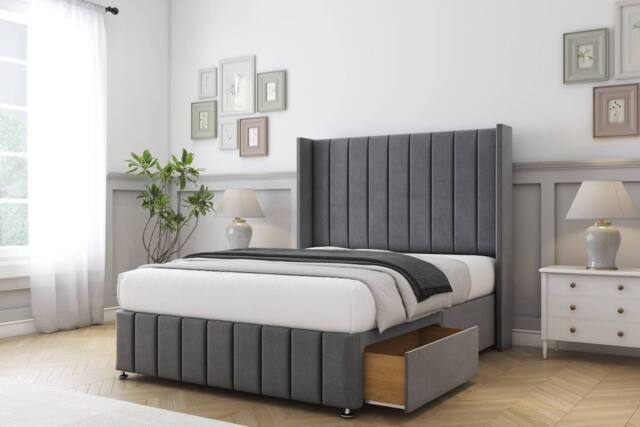 "Sloomy Melbourne Coniston Divan Set 2 Drawers-54"" Wingback-Footboard in Dark Grey - Size: King" - image 1