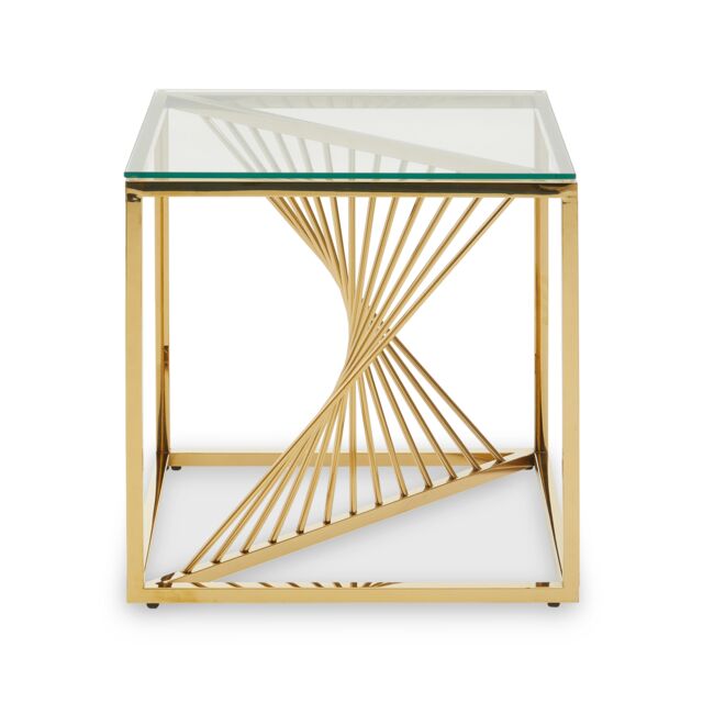 Orsina End Table with Gold Finish Frame, Modern Side Table with Glass Top, Staircase Design End Table for Home - image 1