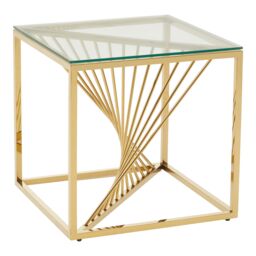 Orsina End Table with Gold Finish Frame, Modern Side Table with Glass Top, Staircase Design End Table for Home - thumbnail 2