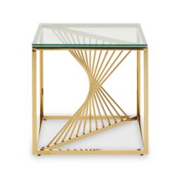 Orsina End Table with Gold Finish Frame, Modern Side Table with Glass Top, Staircase Design End Table for Home