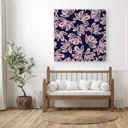 "Warren Reed - Designer Pink Navy Floral Botanical Pattern Canvas - Size: W30"" x H30""" - thumbnail 3