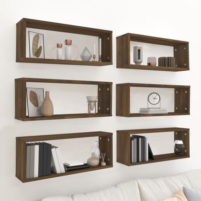Berkfield Home Wall Cube Shelves 6 pcs Brown Oak 60x15x23 cm Engineered Wood - Size: 60 x 15 x 23 cm - image 1