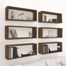 Berkfield Home Wall Cube Shelves 6 pcs Brown Oak 60x15x23 cm Engineered Wood - Size: 60 x 15 x 23 cm - thumbnail 1