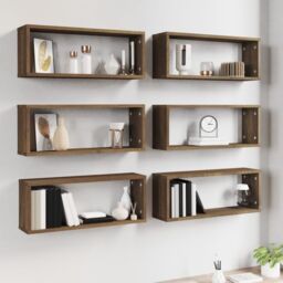 Berkfield Home Wall Cube Shelves 6 pcs Brown Oak 60x15x23 cm Engineered Wood - Size: 60 x 15 x 23 cm - thumbnail 6