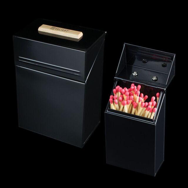 Valiant Fireside Firelighter Pellet & Match Storage Organiser Box Set - Metal Gloss Lacquer Finish in Black - image 1