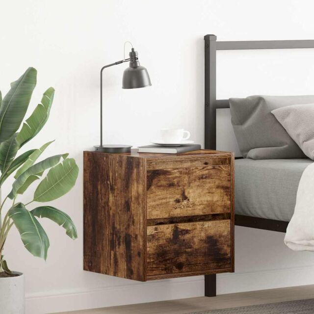 Berkfield Home Wall-mounted Bedside Cabinet Smoked Oak 38x34x40 cm in Brown - Size: 38 x 34 x 40 cm - image 1