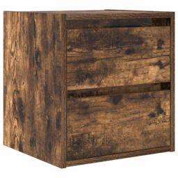 Berkfield Home Wall-mounted Bedside Cabinet Smoked Oak 38x34x40 cm in Brown - Size: 38 x 34 x 40 cm - thumbnail 2
