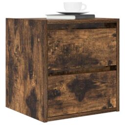 Berkfield Home Wall-mounted Bedside Cabinet Smoked Oak 38x34x40 cm in Brown - Size: 38 x 34 x 40 cm - thumbnail 4