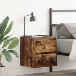 Berkfield Home Wall-mounted Bedside Cabinet Smoked Oak 38x34x40 cm in Brown - Size: 38 x 34 x 40 cm - thumbnail 1