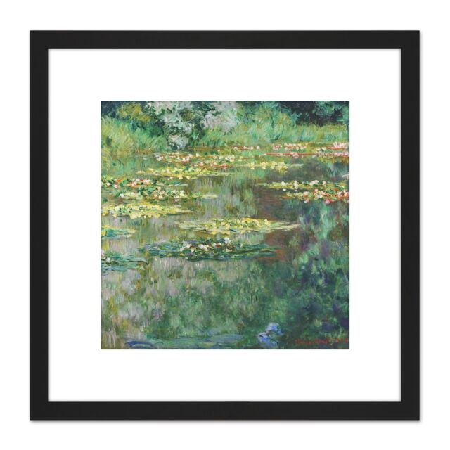 Artery8 Monet Le Bassin Des Nympheas Painting 8X8 Inch Square Wooden Framed Wall Art Print Picture with Mount in Black - image 1