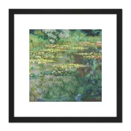 Artery8 Monet Le Bassin Des Nympheas Painting 8X8 Inch Square Wooden Framed Wall Art Print Picture with Mount in Black - thumbnail 1
