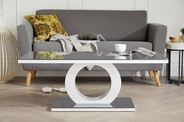 FurnitureboxUK Giovani Rectangular White High Gloss Coffee Table with Glass Top & Unique Halo Structural Plinth Base Design in Grey - image 1