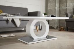 FurnitureboxUK Giovani Rectangular White High Gloss Coffee Table with Glass Top & Unique Halo Structural Plinth Base Design in Grey - thumbnail 3