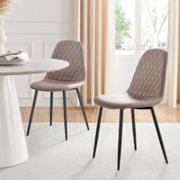 FurnitureboxUK 2x Corona Black Leg Faux Leather Dining Chair in Beige - thumbnail 1
