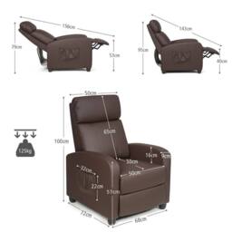 Kelvenix Recliner Chair Single Reclining Sofa in Brown - Size: 0.6m2 - thumbnail 2