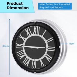 Costway 14 Inch Silent Wall Clock Non-Ticking Large Decorative Modern Wall Clock in Black - thumbnail 2