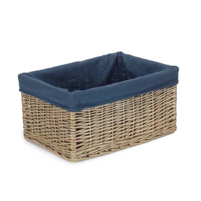 Red Hamper Antique Wash Navy Cotton Lined Willow Storage Baskets in Blue - Size: Medium - image 1