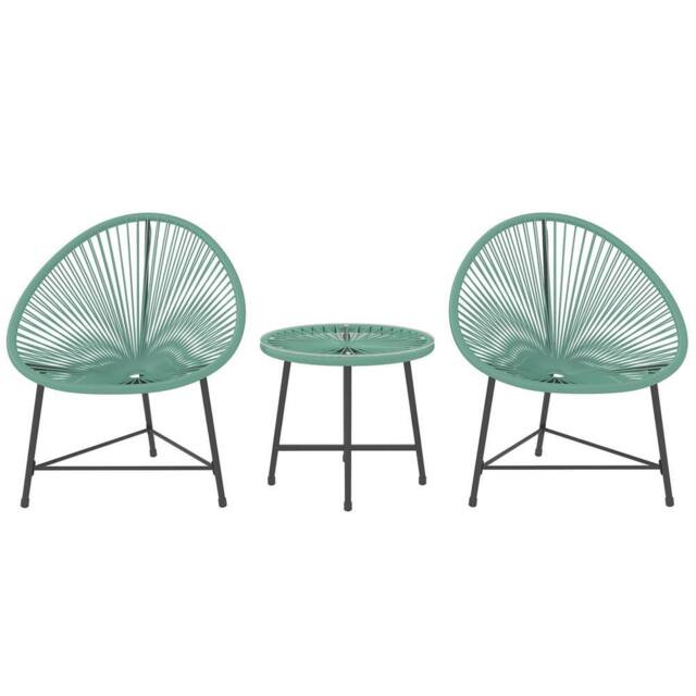 Nordara Garden Bistro Set Rattan Balcony Furniture With Cushion Green - Size: 100 cm x 60 cm - image 1