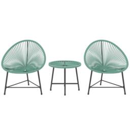 Nordara Garden Bistro Set Rattan Balcony Furniture With Cushion Green - Size: 100 cm x 60 cm - thumbnail 1