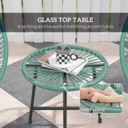Nordara Garden Bistro Set Rattan Balcony Furniture With Cushion Green - Size: 100 cm x 60 cm - thumbnail 5