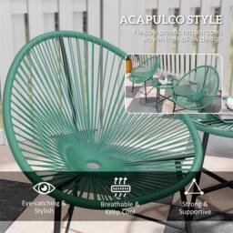 Nordara Garden Bistro Set Rattan Balcony Furniture With Cushion Green - Size: 100 cm x 60 cm - thumbnail 6