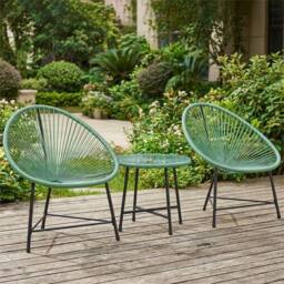 Nordara Garden Bistro Set Rattan Balcony Furniture With Cushion Green - Size: 100 cm x 60 cm - thumbnail 3