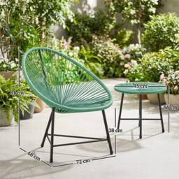 Nordara Garden Bistro Set Rattan Balcony Furniture With Cushion Green - Size: 100 cm x 60 cm - thumbnail 2