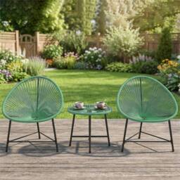 Nordara Garden Bistro Set Rattan Balcony Furniture With Cushion Green - Size: 100 cm x 60 cm - thumbnail 4