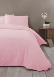 Rapport Home Teddy Fleece Polyester Duvet Cover Set With Pillowcase in Pink - Size: Double - thumbnail 1