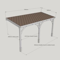 Rutland County Garden Furniture Ltd Felt Shingle Roof Car Port 3 Post, Wood - L300 x W506 cm - Light Green in Brown - thumbnail 5