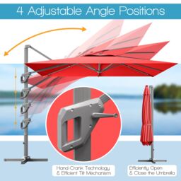 Costway 10FT Patio Cantilever Umbrella Aluminum Outdoor Hanging Square Umbrella Offset Market Umbrella in Red - thumbnail 4