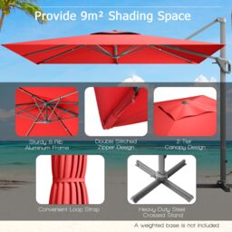Costway 10FT Patio Cantilever Umbrella Aluminum Outdoor Hanging Square Umbrella Offset Market Umbrella in Red - thumbnail 5