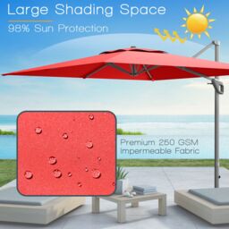 Costway 10FT Patio Cantilever Umbrella Aluminum Outdoor Hanging Square Umbrella Offset Market Umbrella in Red - thumbnail 6
