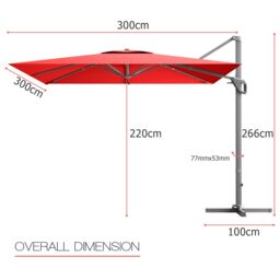 Costway 10FT Patio Cantilever Umbrella Aluminum Outdoor Hanging Square Umbrella Offset Market Umbrella in Red - thumbnail 2
