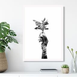 ARTZE Abstract Hand & Forest Fashion Black & White Photo Framed Print SIZE: A2 with White Frame - Size: A4 - thumbnail 2