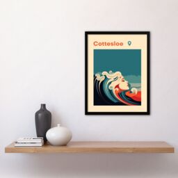 Artery8 Wall Art Print The Seaside Calls Cottesloe Beach Australia Modern Woman of the Waves Sea Siren Ocean Art Framed in Blue - Size: A4 - thumbnail 4