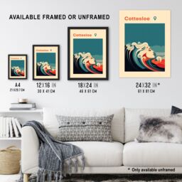 Artery8 Wall Art Print The Seaside Calls Cottesloe Beach Australia Modern Woman of the Waves Sea Siren Ocean Art Framed in Blue - Size: A4 - thumbnail 3