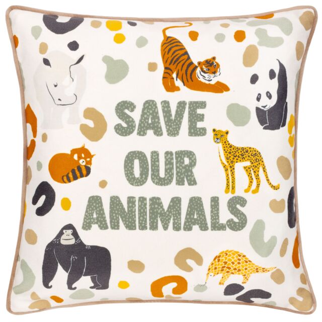 Little Furn . Wildlife Save Our Animals Piped Polyester Filled Cushion - Size: 43 cm x 43 cm - image 1