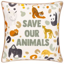 Little Furn . Wildlife Save Our Animals Piped Polyester Filled Cushion - Size: 43 cm x 43 cm