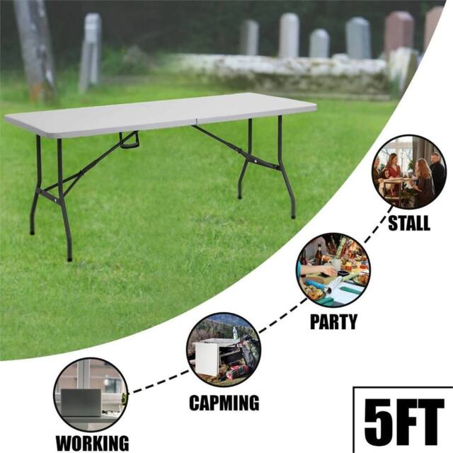 Havendro 5ft Folding Trestle Table for Camping, Picnic, Indoor Outdoor in White - Size: 100 cm x 15 cm - image 1